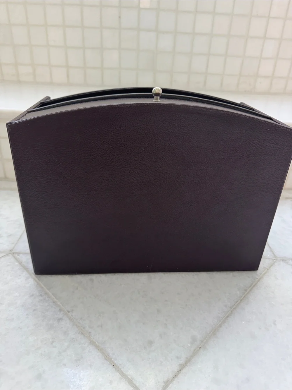 Brown Leather-Textured Bathroom Organizer with Drawer